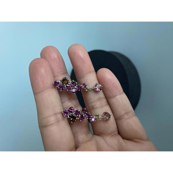 SOLD 925 Sterling Silver Earrings Round Tourmaline Rhodolite Garnet Gemstone - Picture 7 of 8